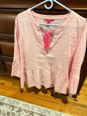 Lilly Pulitzer Light Pink Ruffled Peasant Top